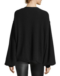 Helmut Lang Air Spun Wool Cashmere Blouson Sleeve Pullover Sweater