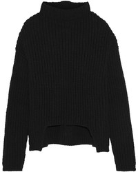 Rick Owens Asymmetric Chunky Knit Wool Turtleneck Sweater