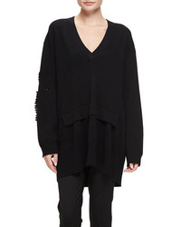 Barrie Oversized Cashmere V Neck Sweater Black