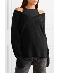 T by Alexander Wang Layered Wool And Stretch Cotton Jersey Sweater