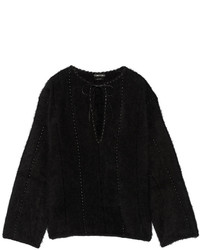 Tom Ford Oversized Leather Paneled Angora Blend Top