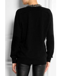 Saint Laurent Oversized Suede Trimmed Cashmere Sweater