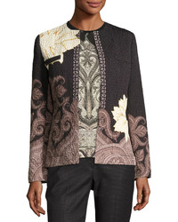 Etro Matelass Floral Paisley Cardigan Black