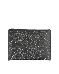 Black Paisley Leather Zip Pouch