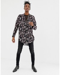 ASOS DESIGN Oversized Drop Shoulder Longline Paisley Shirt