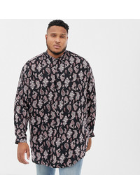 ASOS DESIGN Plus Oversized Fit Shirt In Paisley With Drop Shoulder And Longline