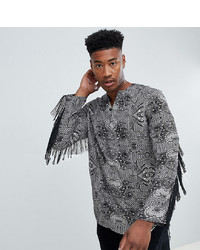 ASOS DESIGN Tall Regular Fit Overhead Paisley Printed Shirt With Fringing