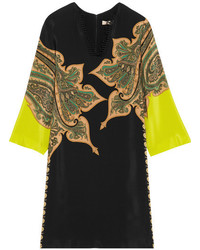 Etro Paisley Print Silk Crepe De Chine Dress Black