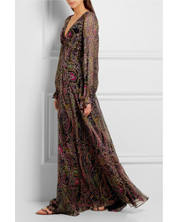 Etro Paisley Print Devor Silk Blend Gown Black