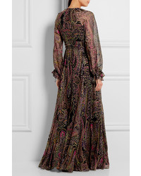 Etro Paisley Print Devor Silk Blend Gown Black