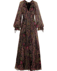 Etro Paisley Print Devor Silk Blend Gown Black