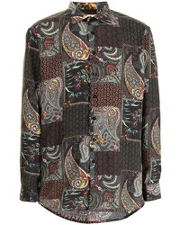 Black Paisley Silk Long Sleeve Shirt