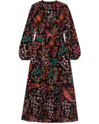 Black Paisley Silk Wrap Dress