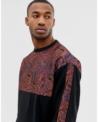 ASOS DESIGN Oversized Sweatshirt With Paisley Print Panel And In Black
