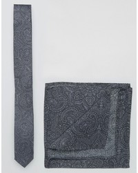 Asos Slim Paisley Tie And Pocket Square Pack