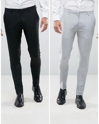 Asos 2 Pack Super Skinny Smart Pants In Black And Pale Gray Save
