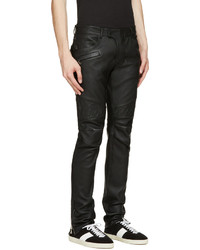 Balmain Black Leather Biker Trousers