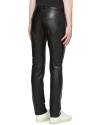 Saint Laurent Black Leather Studded Trousers