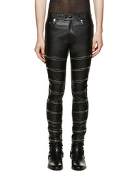 Saint Laurent Black Leather Zip Trousers