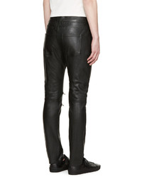 Saint Laurent Black Leather Zippered Pants