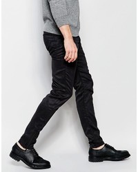 Asos Brand Skinny Pants In Black Suedette Look With Zip Pockets