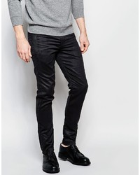 Asos Brand Skinny Pants In Black Suedette Look With Zip Pockets