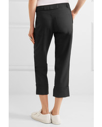 Carven Cropped Belted Canvas Straight Leg Pants Black