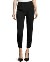 Ming Wang Faux Leather Crepe Cropped Pants Black