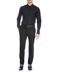 Givenchy Flat Front Trousers With Leather Waist Black