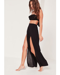 Missguided Split Front Beach Trousers Black
