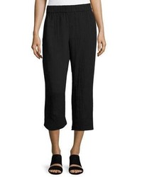Eileen Fisher Organic Cotton Gauze Cropped Pants Black