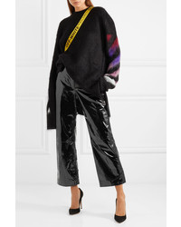 Off-White Suede Appliqud Cropped Patent Leather Pants Black