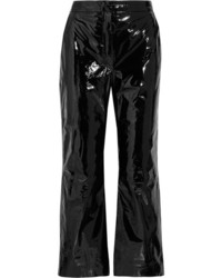 Off-White Suede Appliqud Cropped Patent Leather Pants Black