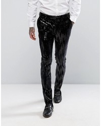 Asos Super Skinny Pants In Black Velvet And Sequins