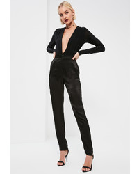 Missguided Tall Black Satin Cigarette Trousers