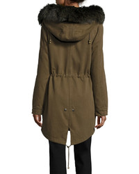 Belle Fare Hooded Fox Trim Microfiber Parka