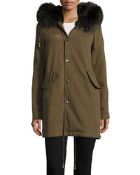 Belle Fare Hooded Fox Trim Microfiber Parka