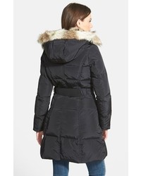 Laundry by Shelli Segal Belted Quilted Parka With Faux Fur Trim