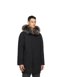 Yves Salomon Army Black Down And Fur Coat