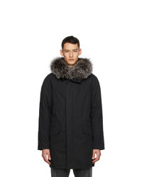 Yves Salomon Army Black Down And Fur Coat