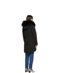 MR AND MRS ITALY Black Long Fur Army Parka