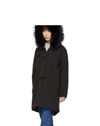 MR AND MRS ITALY Black Long Fur Army Parka