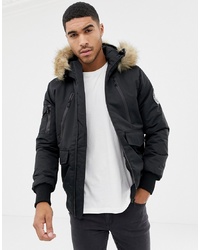 Good For Nothing Bomber Jacket In Black With Faux Fur Hood