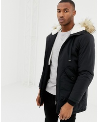 Pull&Bear Borg Lined Parka In Black With Hood