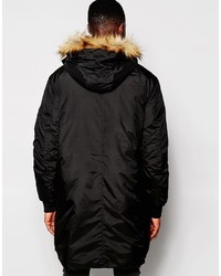 Asos Brand Parka Jacket With Double Ended Zip In Black