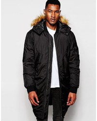 Asos Brand Parka Jacket With Double Ended Zip In Black
