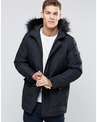 Asos Brand Parka Jacket With Faux Fur Trim In Black