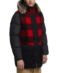 Woolrich Buffalo Check Hooded Down Parka With Genuine