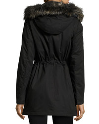 French Connection Faux Fur Hooded Parka Black