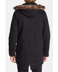Topman Fishtail Parka With Detachable Faux Fur Trimmed Hood